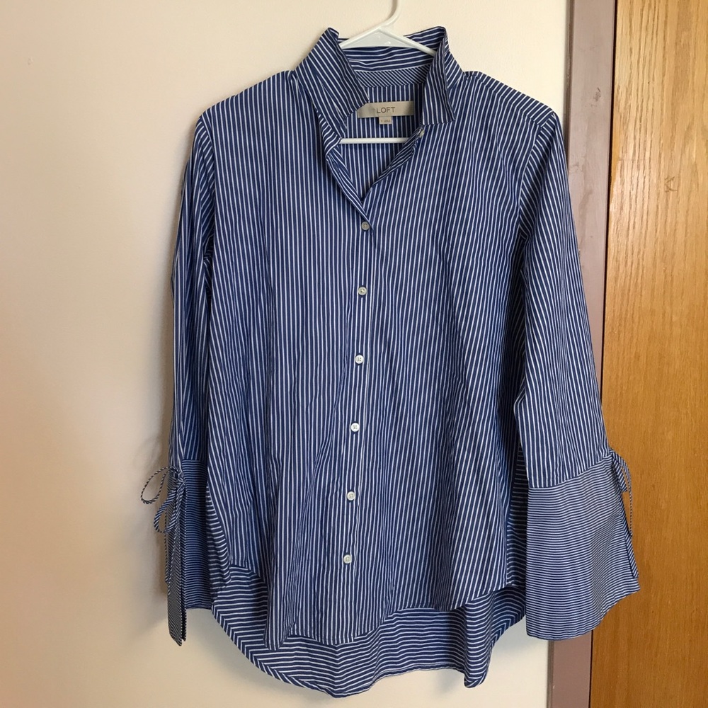 LOFT Striped Oxford with Bow Sleeves
